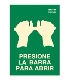 SEÑAL PVC A3 SALIDA DE EMERGENCIA PRESIONE LA BARRA PARA ABRIR